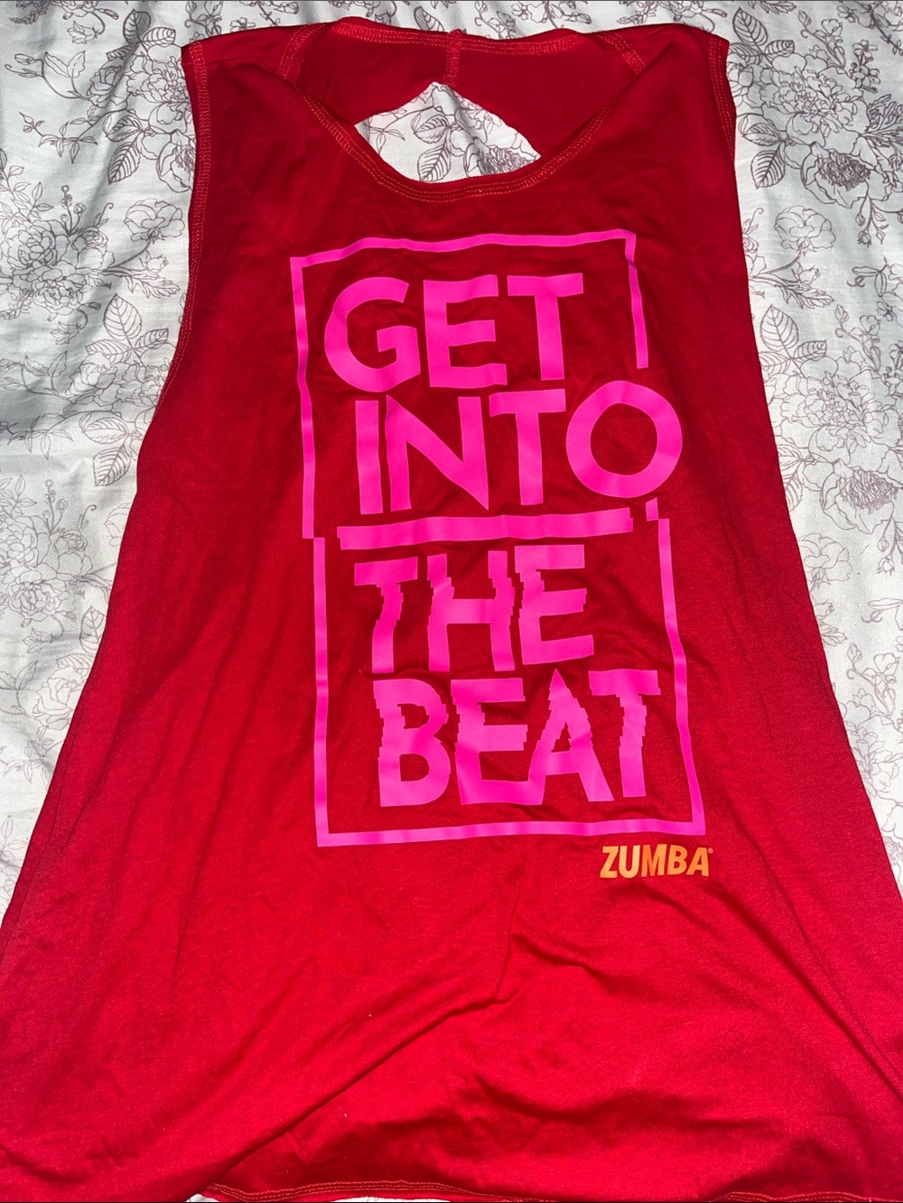 Zumba Fitness Red Crew Neck Top with Black Tag Graphic
